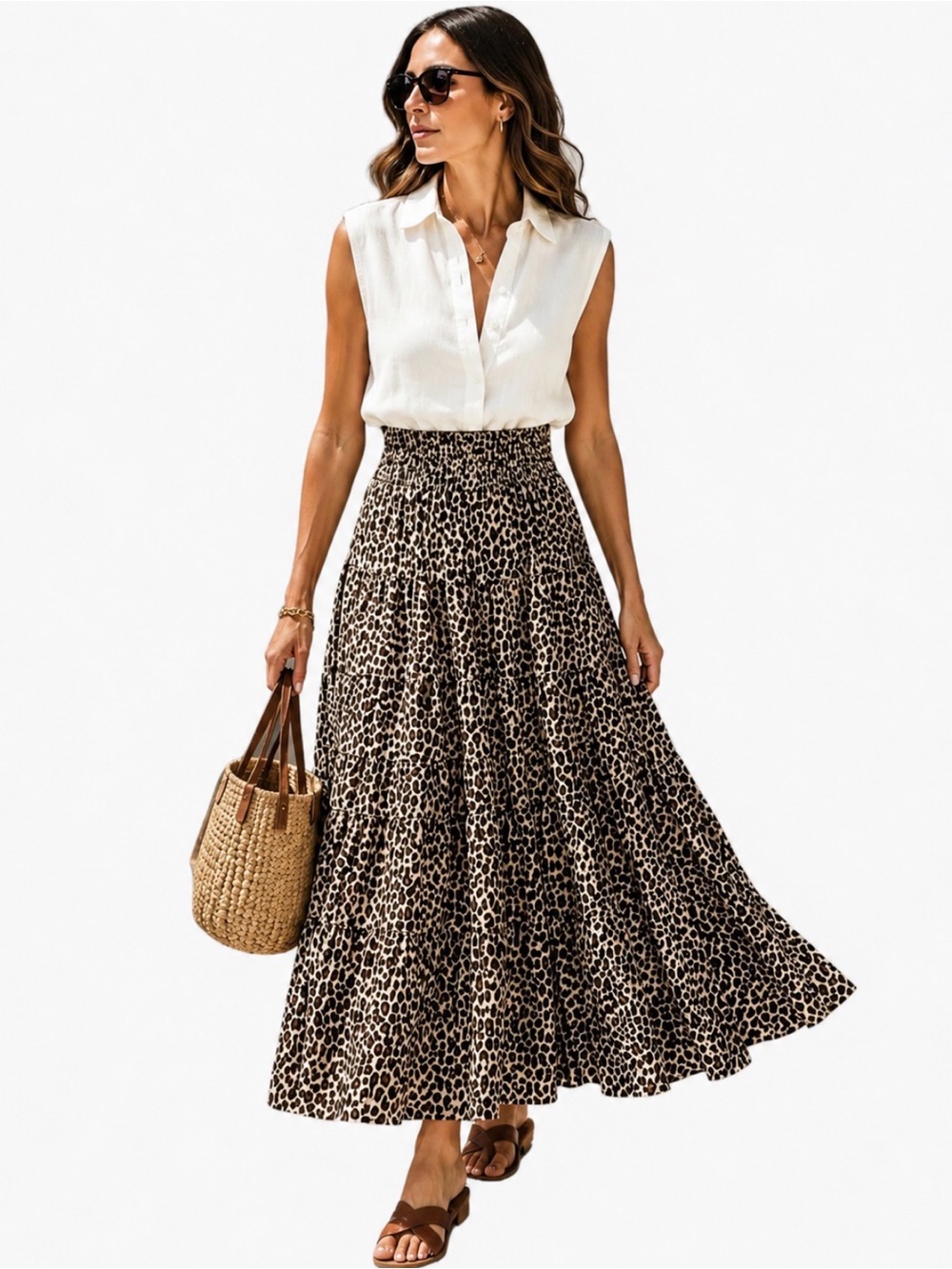 Lauren Ralph Lauren, 100% cotton Cheeta Print Maxi Skirt, Size PM